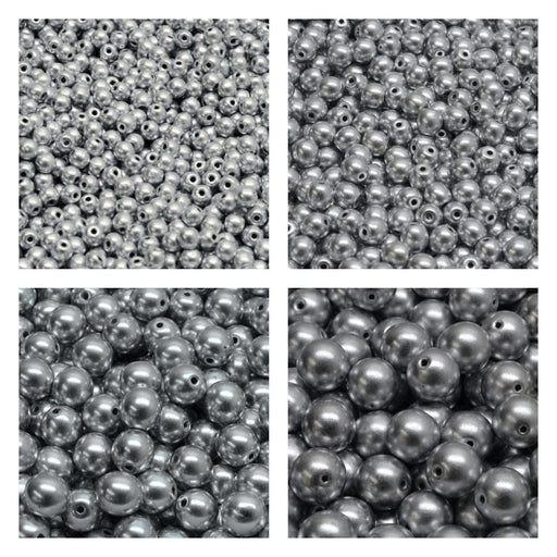1 St. Runde Gepresste Perlen Set rund 3mm, 4mm, 6mm, 8mm, Aluminium Silber, Tschechisches Glas