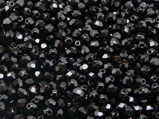 100 St. Fire Polished facettierte Glasperlen rund 4mm, Jet Schwarz, Tschechisches Glas