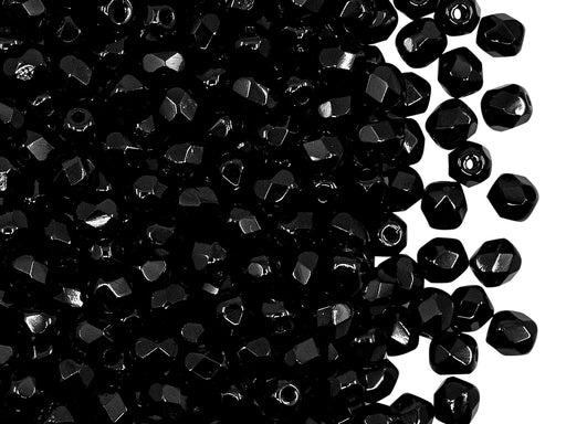 100 St. Fire Polished facettierte Glasperlen rund 4mm, Jet Schwarz, Tschechisches Glas