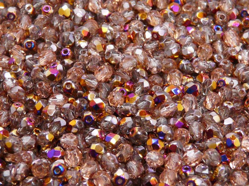 100 St. Fire Polished facettierte Glasperlen rund 4mm, Kristall, Sliperit, Tschechisches Glas