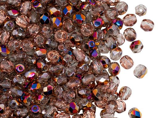 100 St. Fire Polished facettierte Glasperlen rund 4mm, Kristall, Sliperit, Tschechisches Glas