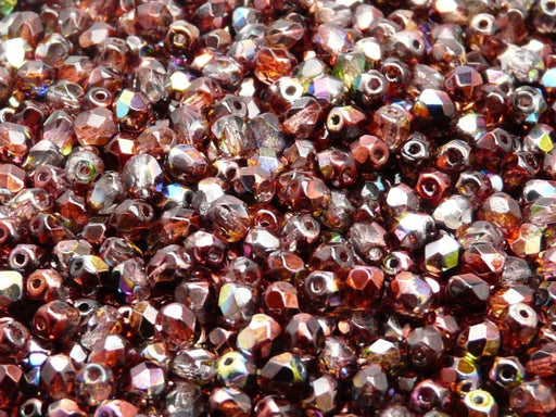 100 St. Fire Polished facettierte Glasperlen rund 4mm, Magic Rot-Braun, Tschechisches Glas