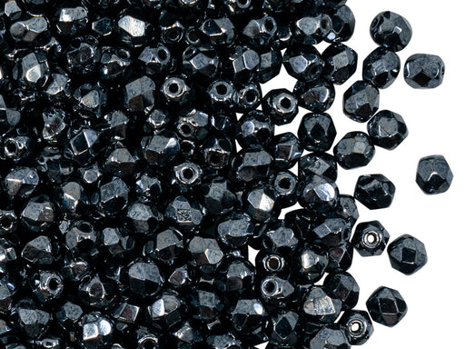 1 St. Fire Polished Glasperlen Set rund 3mm, 4mm, 6mm, 8mm,  Hematit, Tschechisches Glas