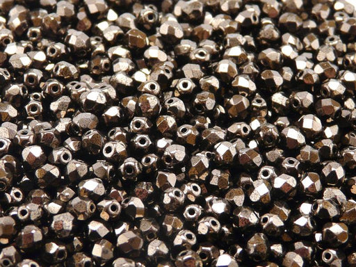 100 St. Fire Polished facettierte Glasperlen rund 4mm, Jet, Kupfer, Luster, Tschechisches Glas