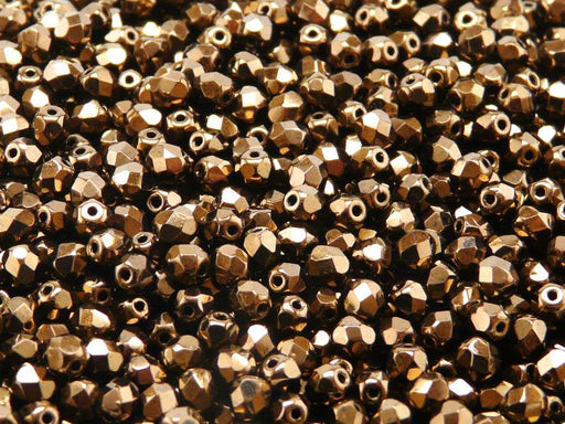 100 St. Fire Polished facettierte Glasperlen rund 4mm, Jet Bronze Luster, Tschechisches Glas