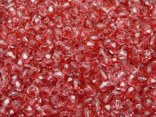 100 St. Fire Polished facettierte Glasperlen rund 4mm, Kristall, Karmesinrot, Tschechisches Glas