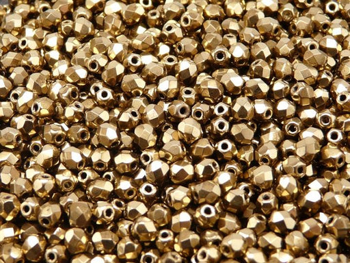 100 St. Fire Polished facettierte Glasperlen rund 4mm, Gold metallic, Tschechisches Glas