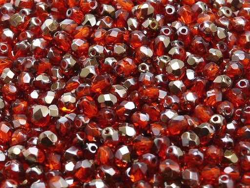 100 St. Fire Polished facettierte Glasperlen rund 4mm, Bernstein dunkel, Valentinit, Tschechisches Glas