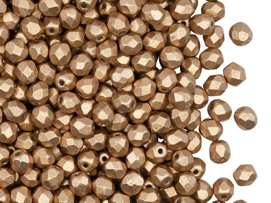 1 St. Fire Polished Glasperlen Set rund 3mm, 4mm, 6mm, 2 Farben, Silber (Aluminium) Matt und Kristall Bronze Blass Gold Matt, Tschechisches Glas