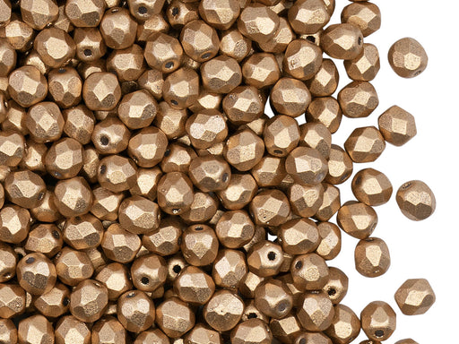 100 St. Fire Polished facettierte Glasperlen rund 4mm, Aztekengold (Kristall, Bronze Blass Gold), Tschechisches Glas