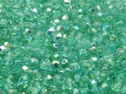 100 St. Fire Polished facettierte Glasperlen rund 4mm, Aqua AB hell, Tschechisches Glas