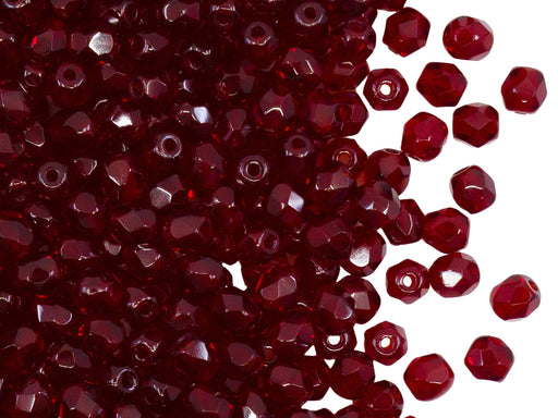 100 St. Fire Polished facettierte Glasperlen rund 4mm, Dunkler Rubin, Tschechisches Glas