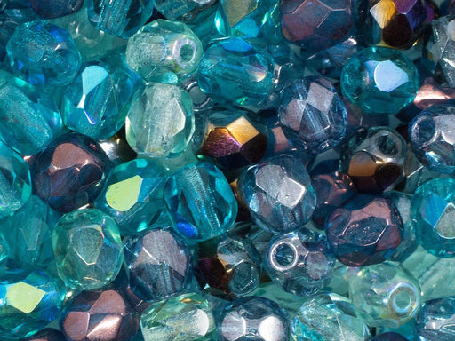100 St. Fire Polished Beads 4 mm,  Blue Vega Mix, Czech Glass