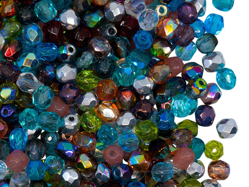 100 St. Fire Polished Beads 4 mm, Transparent Mix, Czech Glass