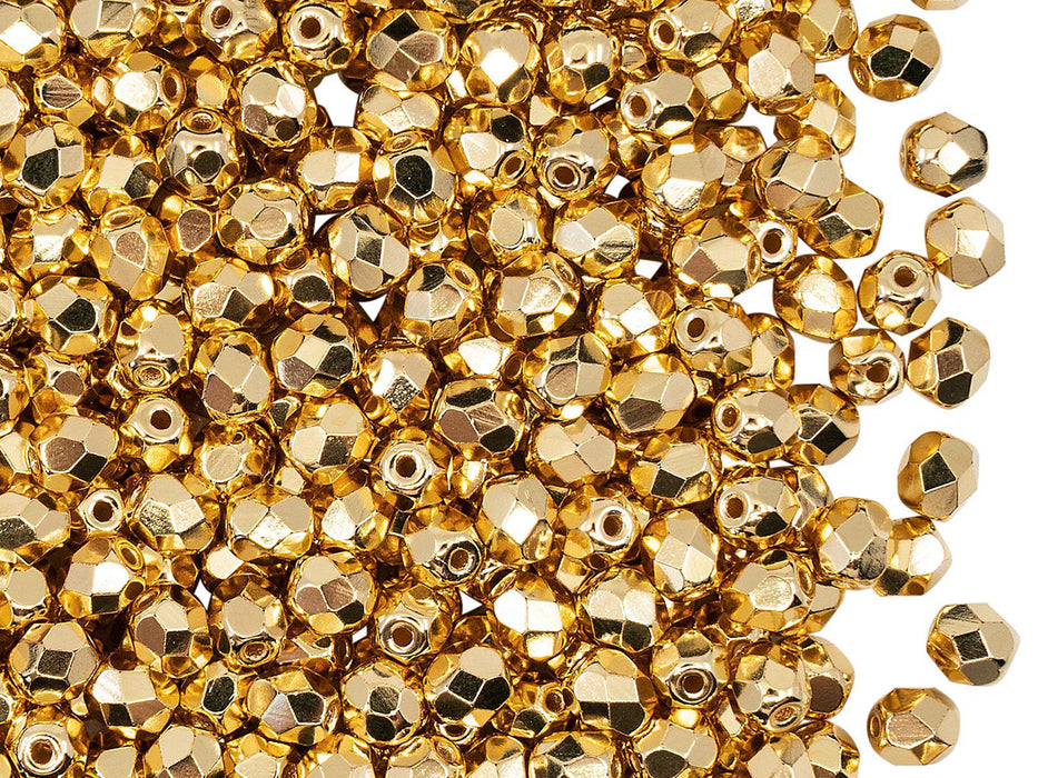 100 pcs Fire Polished facettierte Glasperlen rund 4 mm, Mit 24 Kt Gold beschichtet, Tschechisches Glas (Fire Polished Beads)
