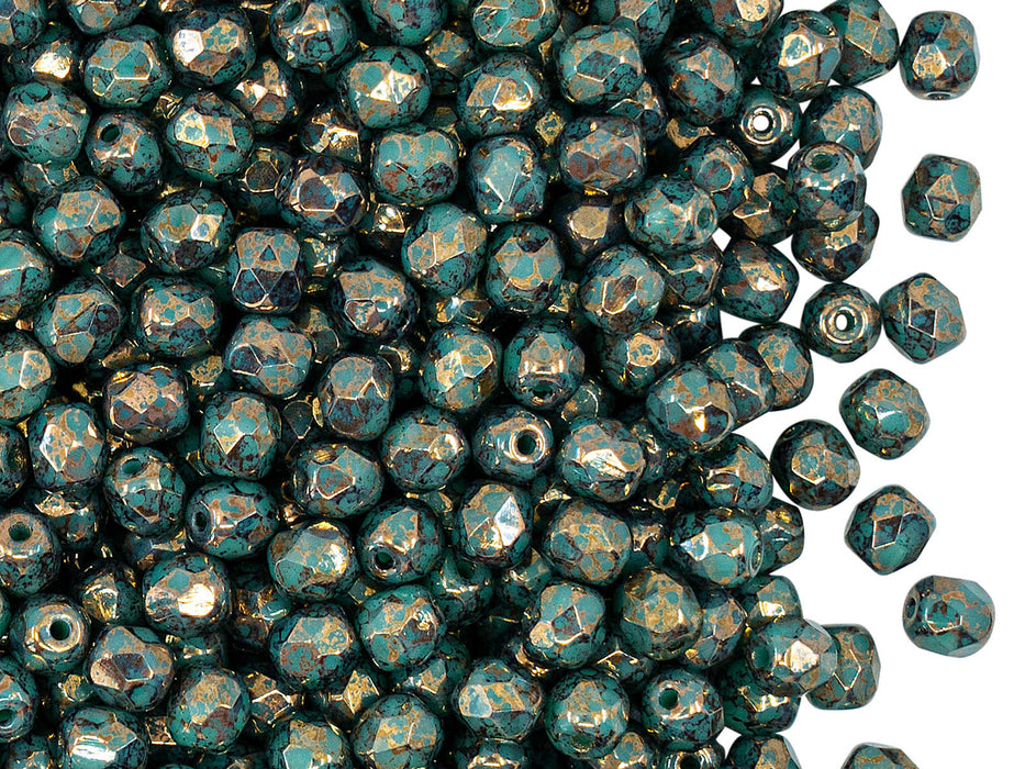 100 pcs Fire Polished facettierte Glasperlen rund 4 mm, Opak Blau Türkis Bronze, Tschechisches Glas (Fire Polished Beads)