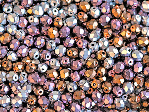 100 pcs Fire Polished facettierte Glasperlen rund 4 mm, Jet, Mix Heavy Metal, Tschechisches Glas (Fire Polished Beads)