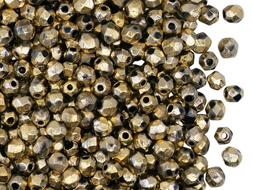100 St. Fire Polished facettierte Glasperlen Rund 3mm, Kristall, geätzt, Bernstein voll, Tschechisches Glas