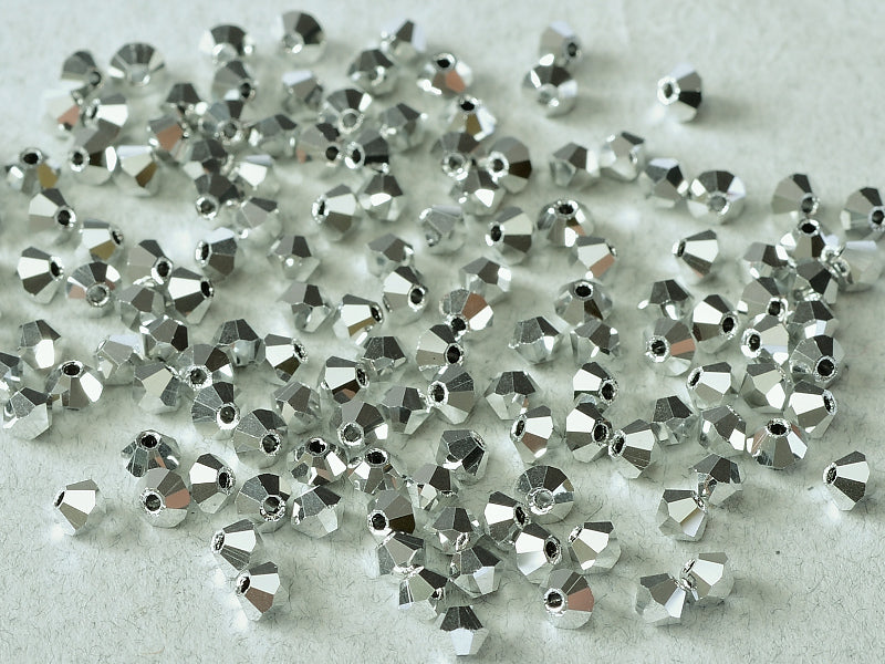 144 pcs MC (machine cut) Perlen 4 mm Kristall  Labrador voll Tschechisches Glas Farbe_Silver
