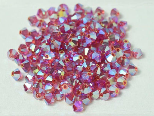 144 pcs MC (machine cut) Perlen 4 mm Rose 2xAB Tschechisches Glas Farbe_Pink Farbe_ Multicolored