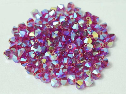 144 pcs MC (machine cut) Perlen 4 mm Fuchsia 2xAB Tschechisches Glas Farbe_Pink Farbe_ Multicolored