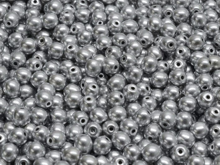 1 St. Runde Gepresste Perlen Set rund 3mm, 4mm, 6mm, 8mm, Aluminium Silber, Tschechisches Glas