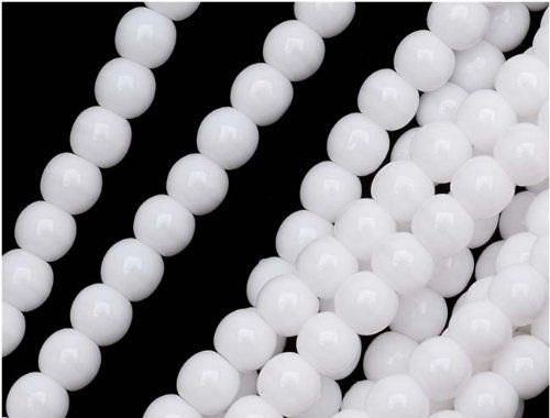100 St. Runde Gepresste Perlen 4mm, Böhmisches Glas, Deckweiß (Weiß Kreide)