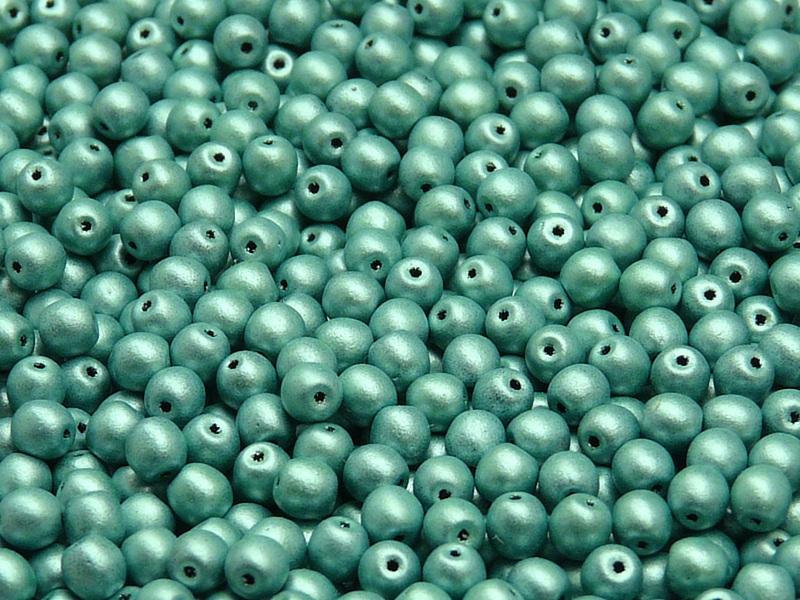100 St. Runde Gepresste Perlen 4mm, Tschechisches Glas, Opak Hell Grün Matt