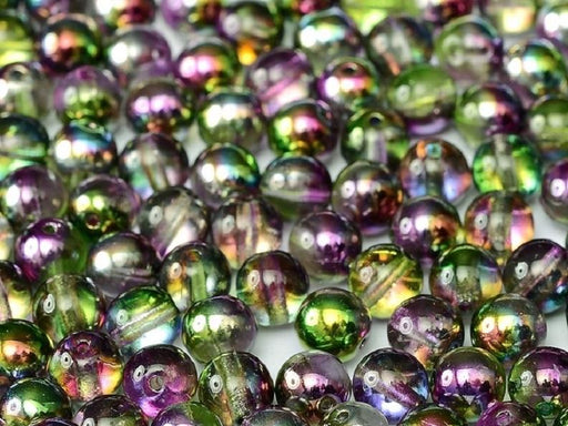 100 St. Runde Gepresste Perlen 4mm, Böhmisches Glas, Kristall Magie Orchidee