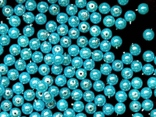 100 St. Runde Perlmuttperlen 3mm, Böhmisches Glas, Pastell Türkis