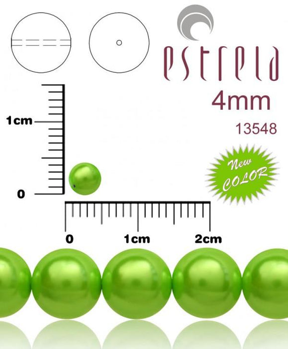 100 St. Runde Perlmuttperlen 3mm, Böhmisches Glas, Pastell Grüne Erbse