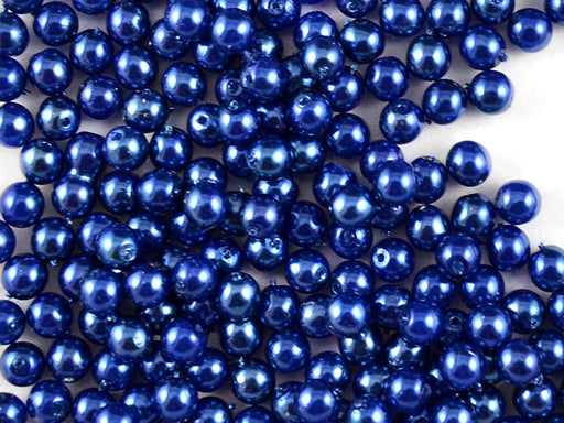 100 St. Runde Perlmuttperlen 3mm, Böhmisches Glas, Pastellblau