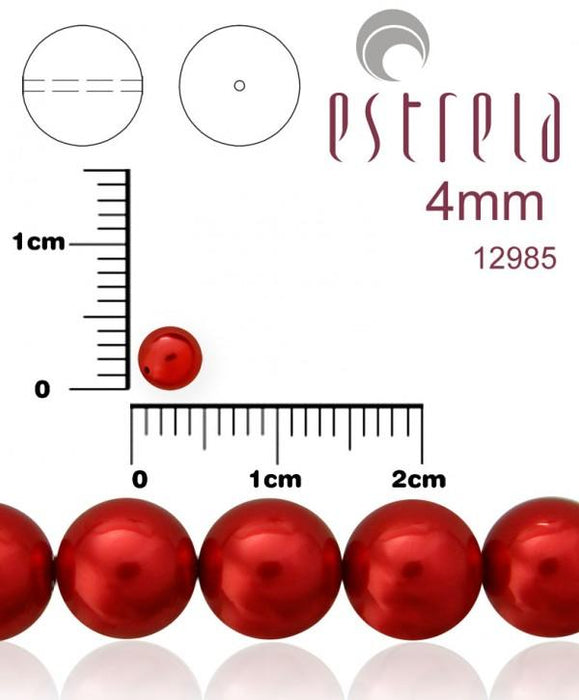 100 St. Runde Perlmuttperlen 3mm, Böhmisches Glas, Rote Perle