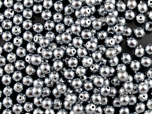100 St. Runde Perlmuttperlen 3mm, Böhmisches Glas, Grau Perle