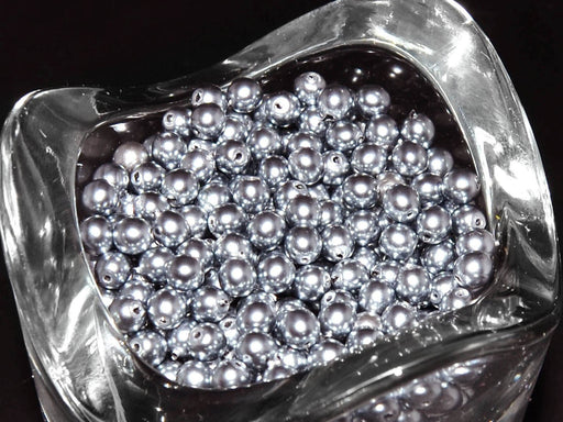 100 St. Runde Perlmuttperlen 3mm, Böhmisches Glas, Grau Perle