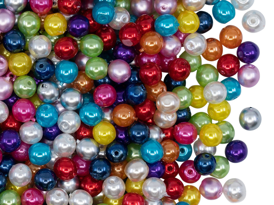 100 St. Runde Perlmuttperlen 3mm, Böhmisches Glas, Mix Perlfarben