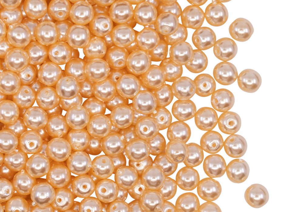 100 St. Runde Perlmuttperlen 3mm, Böhmisches Glas, Hellbeige Perle
