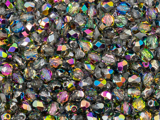 100 St. Fire Polished facettierte Glasperlen rund 4mm, Kristall, Glasmalerei, Tschechisches Glas