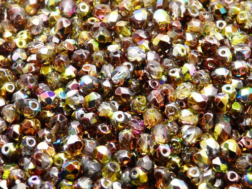 1 St. Set Fire Polished Glasperlen rund 4mm - 4 Farben (4FP008 4FP016 4FP017 4FP018), Tschechisches Glas