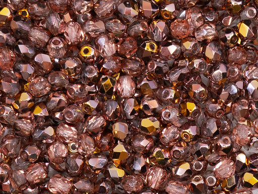 100 St. Fire Polished facettierte Glasperlen rund 4mm, Apollo Gold (Kristall, Capri Gold), Tschechisches Glas