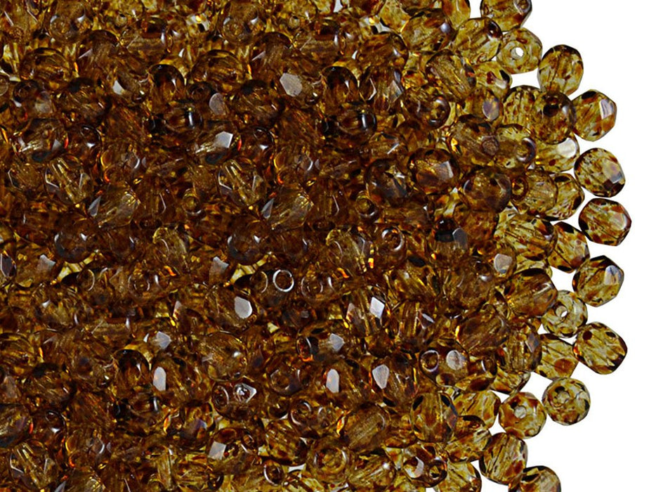 100 St. Fire Polished facettierte Glasperlen rund 4mm, Kristall, Travertin, Tschechisches Glas