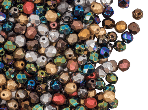100 St. Fire Polished facettierte Glasperlen rund 4mm, Metal gemischt, Tschechisches Glas