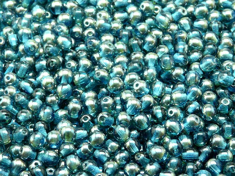 100 St. Runde Gepresste Perlen 4mm, Böhmisches Glas, Aquamarinblau Celsian