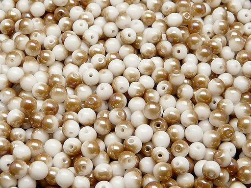 100 St. Runde Gepresste Perlen 4mm, Böhmisches Glas, Weiße Kreide Halbe Celsian
