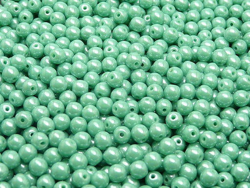 100 St. Runde Gepresste Perlen 4mm, Böhmisches Glas, Opak Türkis Grün Weiß Glanz
