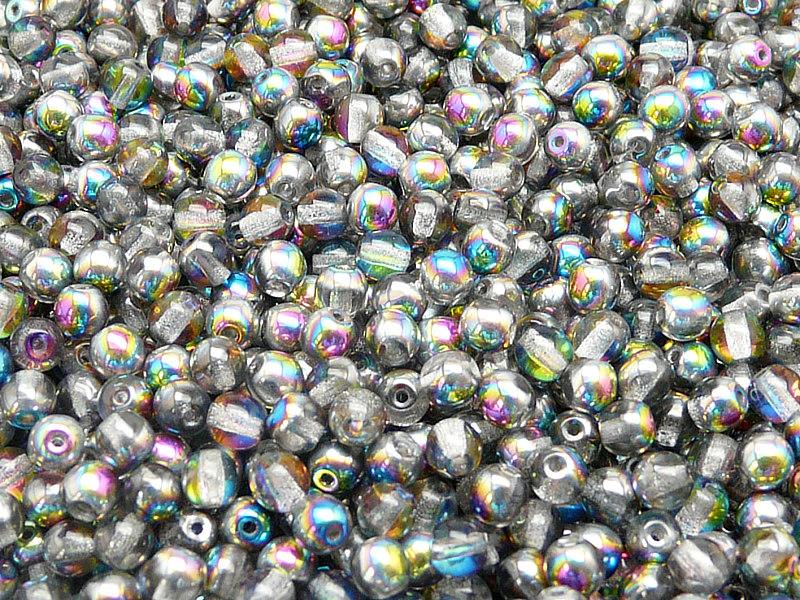 100 St. Runde Gepresste Perlen 4mm, Böhmisches Glas, Kristall Vitrail