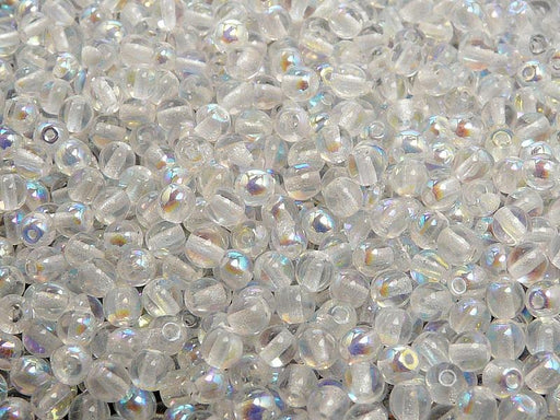 100 St. Runde Gepresste Perlen 4mm, Böhmisches Glas, Kristall AB