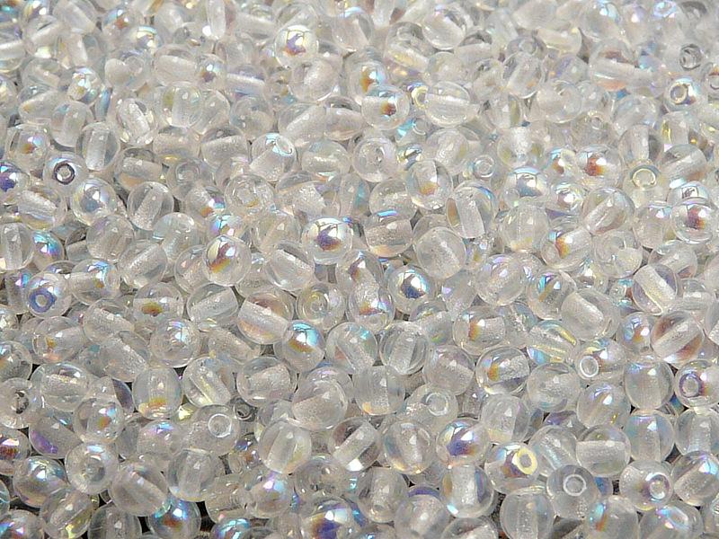 100 St. Runde Gepresste Perlen 4mm, Böhmisches Glas, Kristall AB
