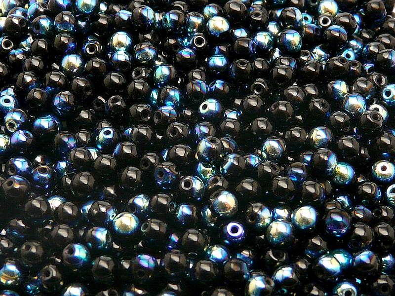 100 St. Runde Gepresste Perlen 4mm, Böhmisches Glas, Schwarz AB