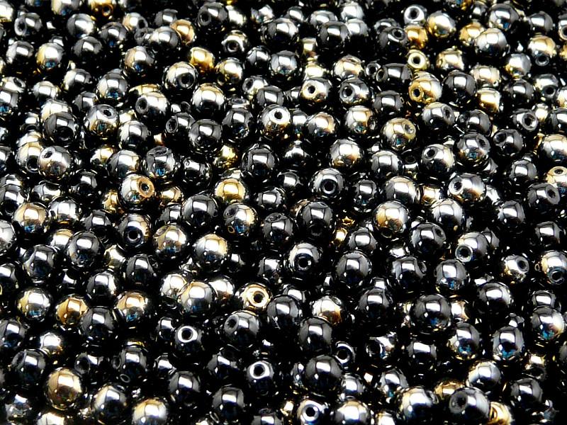 100 St. Runde Gepresste Perlen 4mm, Böhmisches Glas, Schwarz Valentinit